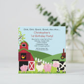 Barnyard Animal Fun Geburtstagspartei Einladung (Stehend Vorderseite)