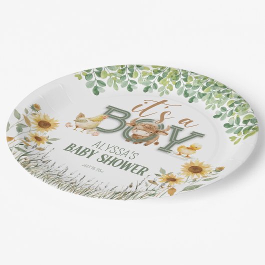 Barnyard Animals Baby Boy Baby Dusche Pappteller (Schrägansicht)