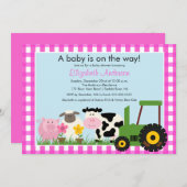 Barnyard Animals Baby Dusche Einladung Pink Girls (Vorne/Hinten)