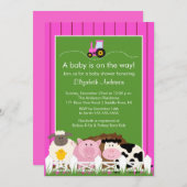 Barnyard Animals Baby Dusche Einladung Pink Girls (Vorne/Hinten)