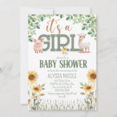 Barnyard Animals Baby Girl Baby Dusche Einladung (Vorderseite)