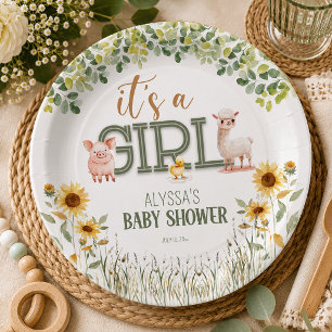 Barnyard Animals Baby Girl Baby Dusche Pappteller