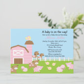 Barnyard Animals Baby Girl Dusche Einladung (Stehend Vorderseite)