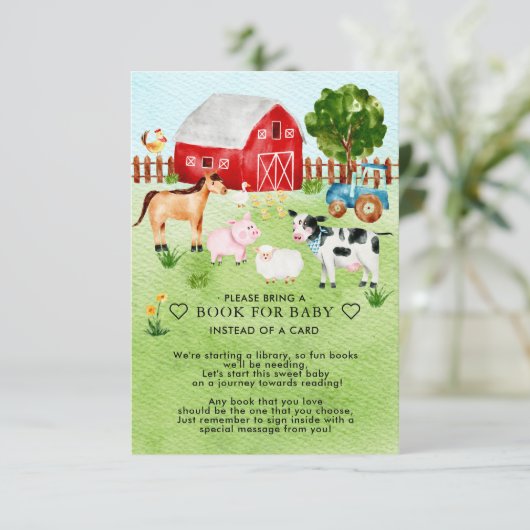 Barnyard Animals Baby Shower Book for Baby Begleitkarte (Stehend Vorderseite)