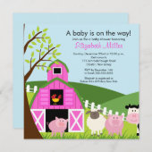 Barnyard Animals Baby Shower Einladung für Mädchen (Vorne/Hinten)