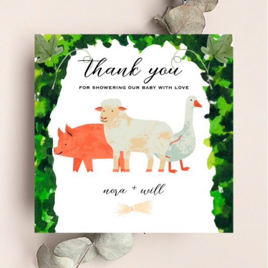 Barnyard Animals - Baby Shower Thank You Card Dankeskarte