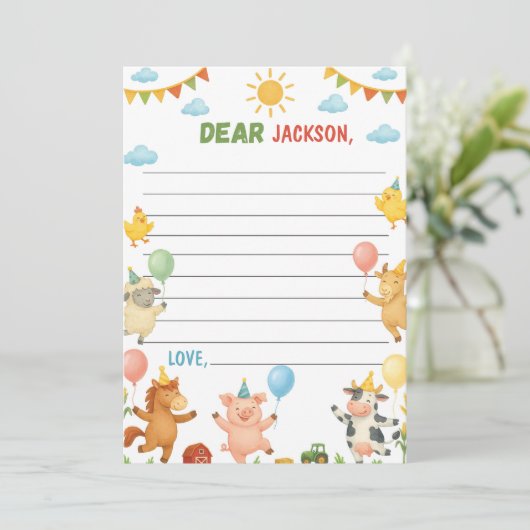 Barnyard Animals Time Capsule Note Message Card Dankeskarte (Stehend Vorderseite)