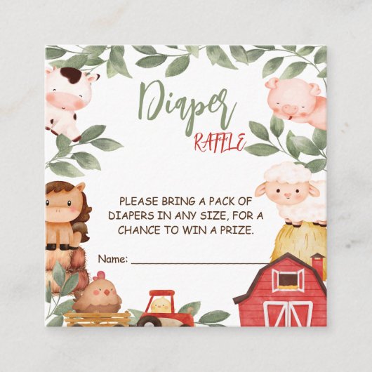 Barnyard Animals Watercolor Boho Diaper Tombola Begleitkarte (Vorderseite)