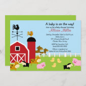 Barnyard Baby Animails Kinderdusche Einladung (Vorne/Hinten)