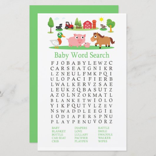 Barnyard Baby Shooter Word Search Game (Vorne/Hinten)