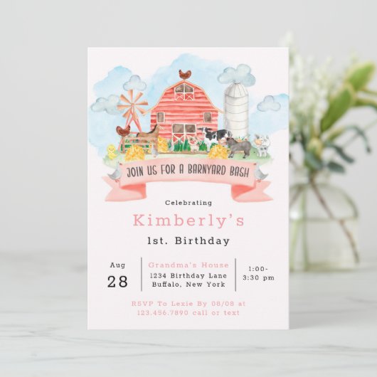 Barnyard Bash Farm Tiere 1st. Birthday Party Inv Einladung (Stehend Vorderseite)