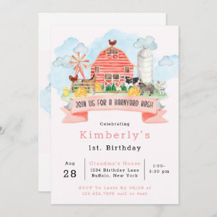 Barnyard Bash Farm Tiere 1st. Birthday Party Inv Einladung