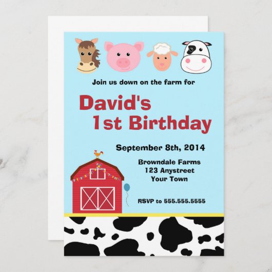 Barnyard-Bauernhof-Einladung Einladung (Vorne/Hinten)
