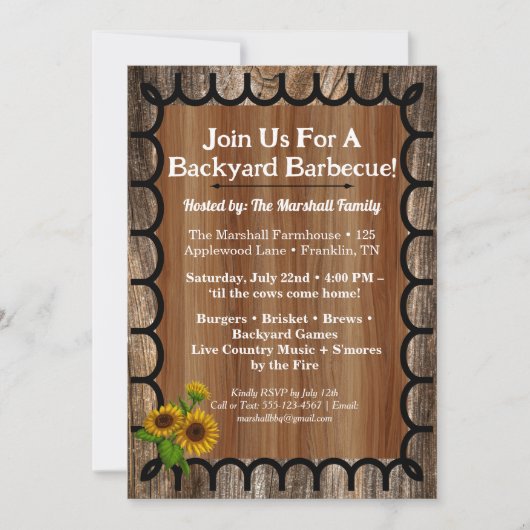 Barnyard BBQ Bash Invitation Template Rustic Wood Einladung (Vorderseite)