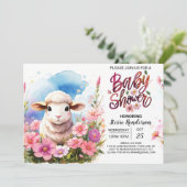 Barnyard Beauty Pink Lamb Girl Babydusche Einladung (Stehend Vorderseite)