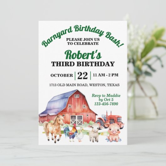 Barnyard Birthday Bash Einladung (Stehend Vorderseite)