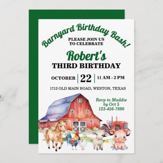 Barnyard Birthday Bash Einladung (Vorne/Hinten)