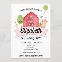 Barnyard Birthday Invasion, Girls Farm Party Einladung