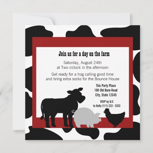 Barnyard Birthday Party Einladung (Rückseite)