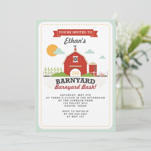 Barnyard Birthday Party Einladung (Stehend Vorderseite)