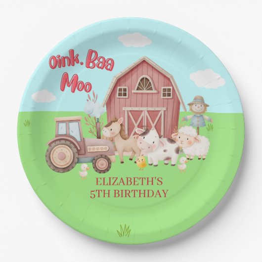 Barnyard Birthday Party – Girl’s Farm Animals Pappteller (Vorderseite)