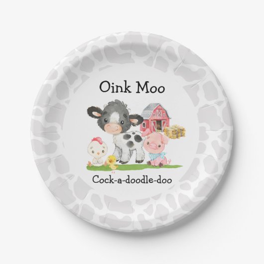 Barnyard Birthday Plate Oink Moo Cockadoodledoo Pappteller (Vorderseite)