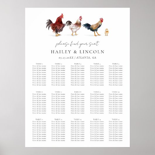Barnyard Chicken Wedding Chart Poster (Vorne)