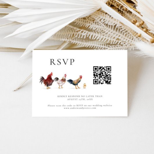 Barnyard Chicken Wedding QR Code RSVP Card