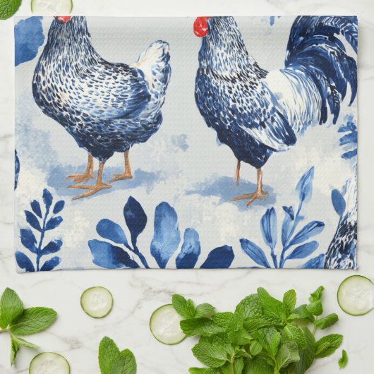 Barnyard Chickens and Botanical Pattern Design Geschirrtuch (Gefaltet)
