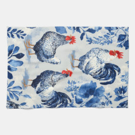 Barnyard Chickens and Botanical Pattern Design Geschirrtuch