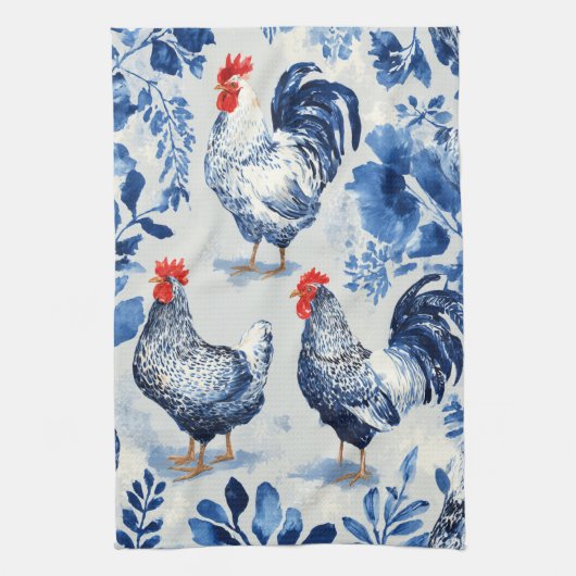 Barnyard Chickens and Botanical Pattern Design Geschirrtuch (Vertikal)