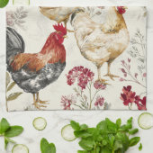 Barnyard Chickens and Botanical Pattern Design Geschirrtuch (Gefaltet)