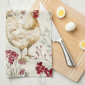Barnyard Chickens and Botanical Pattern Design Geschirrtuch (Viertel Falte)