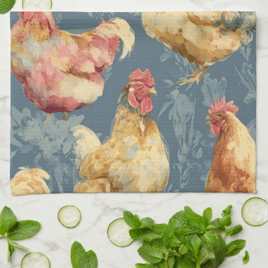 Barnyard Chickens and Botanical Pattern Design Geschirrtuch (Gefaltet)