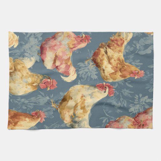 Barnyard Chickens and Botanical Pattern Design Geschirrtuch (Horizontal)