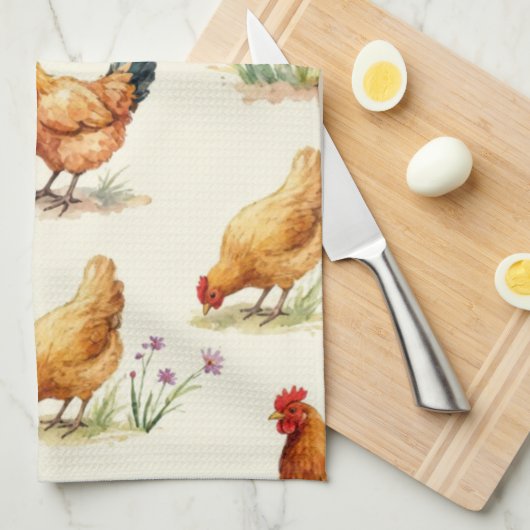 Barnyard Chickens and Botanical Pattern Design Geschirrtuch (Viertel Falte)