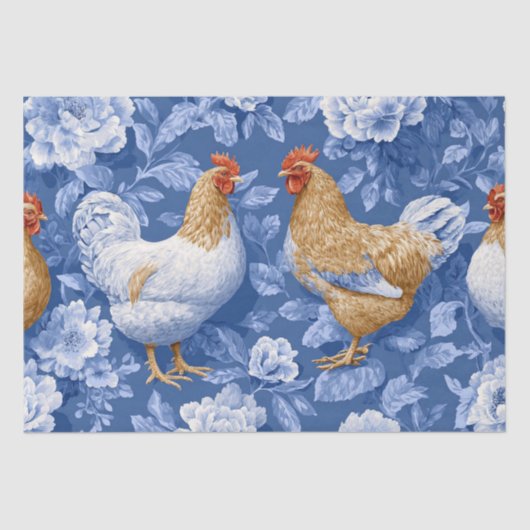 Barnyard Chickens and Botanical Pattern  Seidenpapier (Vorderseite)