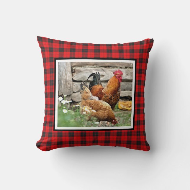 Barnyard Chickens / Hen und Rooster Throw Kissen (Vorderseite)