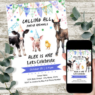 Barnyard Farm Animals 1. Geburtstag Einladung