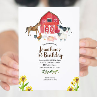 Barnyard Farm Animals 1. Geburtstag Einladung