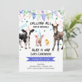 Barnyard Farm Animals 1. Geburtstag Einladung (Stehend Vorderseite)