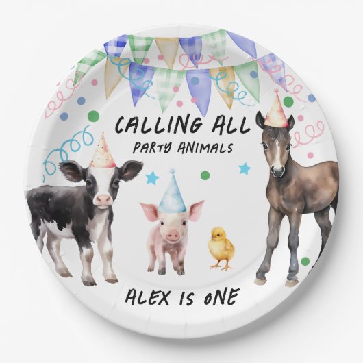Barnyard Farm Animals 1. Geburtstag Pappteller (Vorderseite)