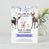 Barnyard Farm Animals 3. Geburtstag Einladung (Stehend Vorderseite)