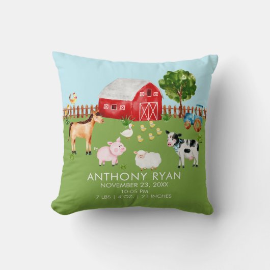 Barnyard Farm Animals Baby Birth Stats Pillow Kissen (Vorderseite)