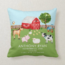 Barnyard Farm Animals Baby Birth Stats Pillow Kissen