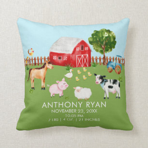 Barnyard Farm Animals Baby Birth Stats Pillow Kissen