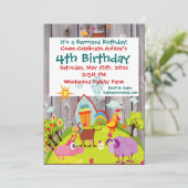 Barnyard Farm Animals Barnwood Birthday Einladung (Stehend Vorderseite)