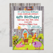 Barnyard Farm Animals Barnwood Birthday Einladung (Vorne/Hinten)