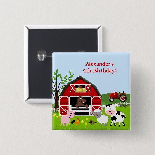 Barnyard Farm Animals Birthday Button (Vorne & Hinten)
