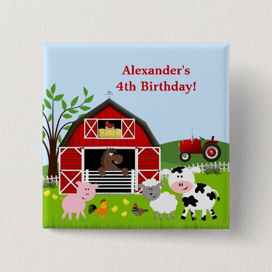 Barnyard Farm Animals Birthday Button (Vorderseite)
